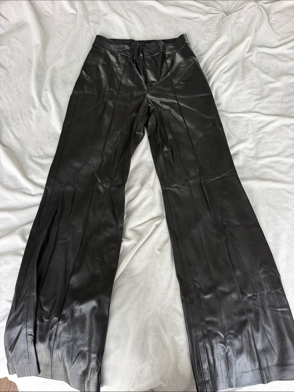 Alice + Olivia Black Faux Leather Wide-Leg Pants